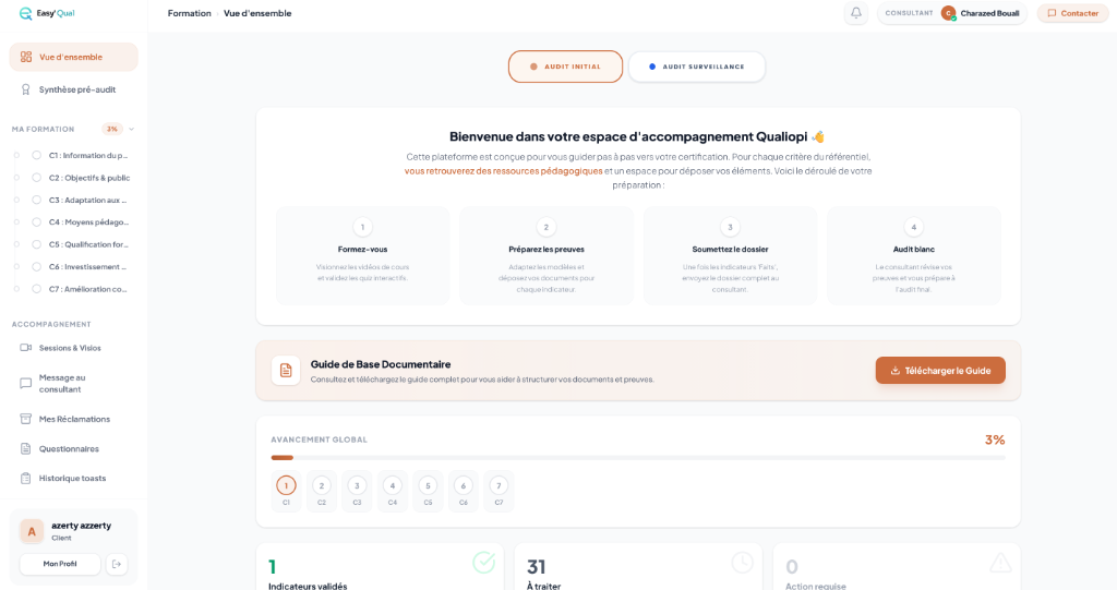Plateforme Easy'Qual - Vue d'ensemble du parcours